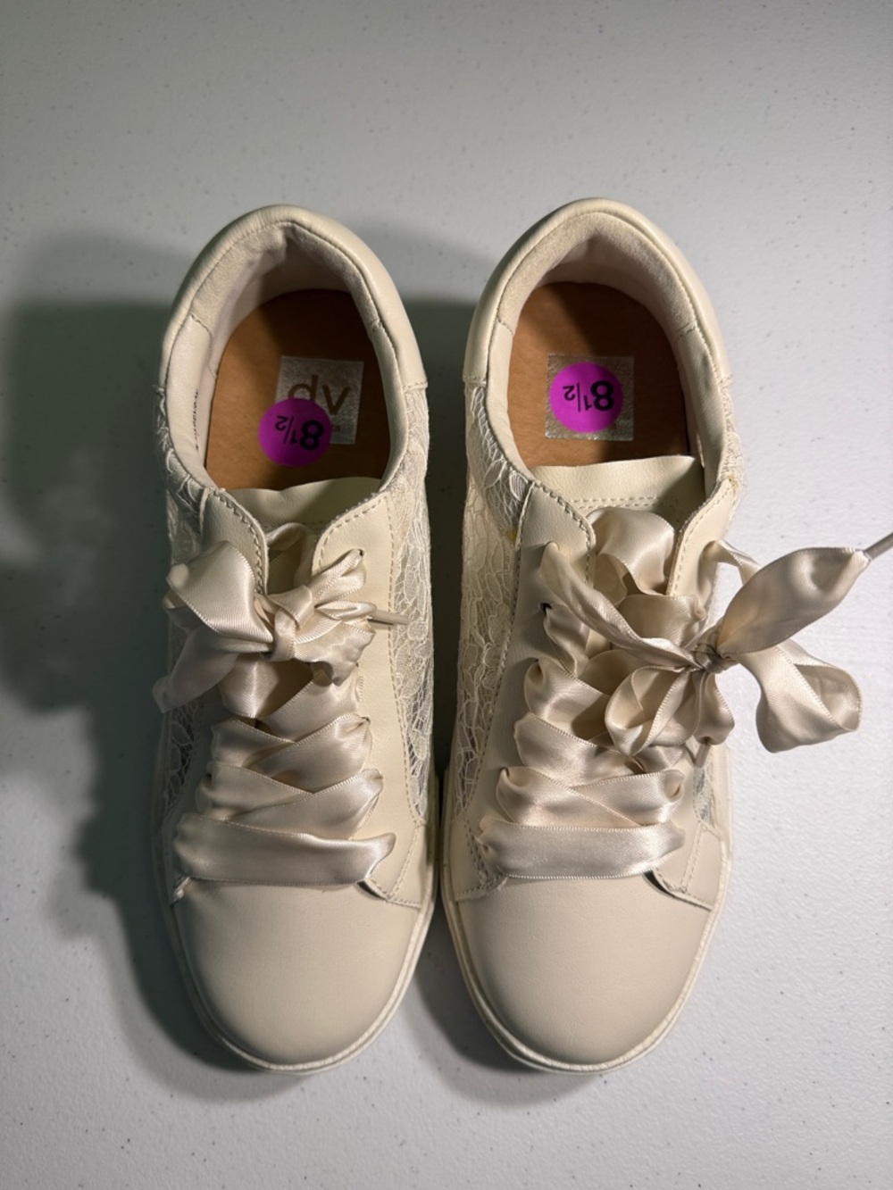 Dolce Vita Cream Lace-Trim Satin Ribbon Sneakers